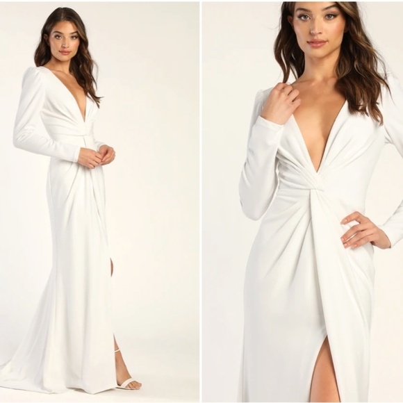 LULU's Bridal Wedding Chic Romantic Elegant Sexy Minimalist Mermaid Trumpet Gown - Picture 4 of 4